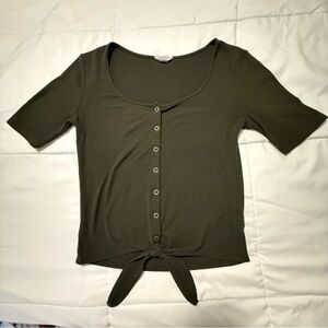Aeropostale Khaki Button-Down Tie-Front Shirt